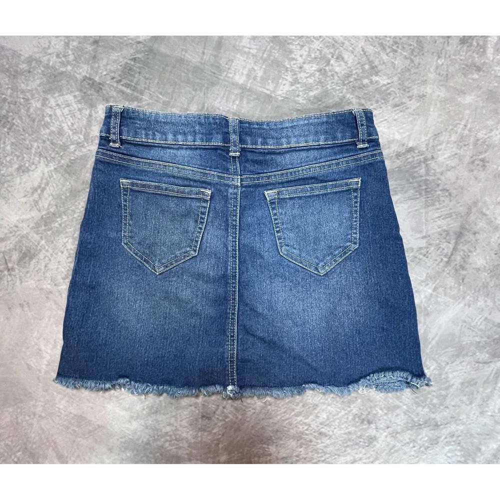 Blue Candy Denim Mini Skirt Girls Medium Blue 5-Pocket Raw Hem Authentic Formal